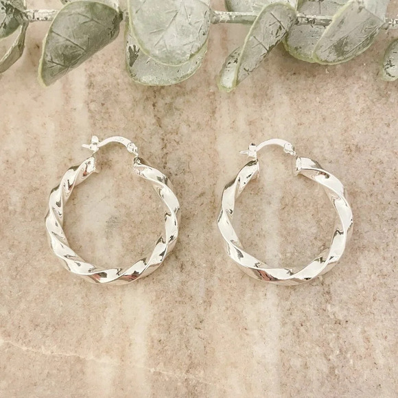 Jewelry - 925 Sterling Silver Chunky Hoop Earrings Small Hoops Twist Spiral Hoop Earrings